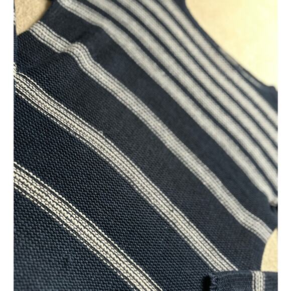 Vince: Navy Striped Knit Crew Neck Sweater - Picture 4 of 10